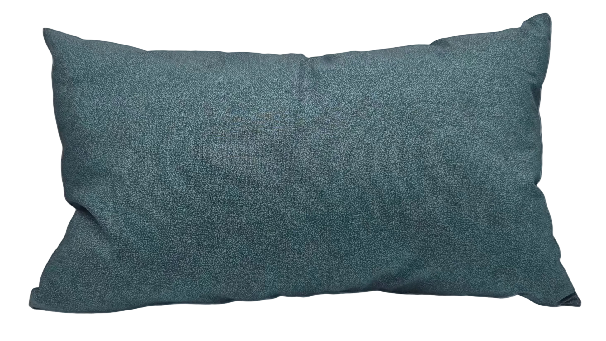 A rectangular lumbar pillow in a textured green fabric.
