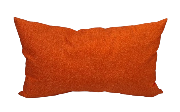 A rectangular lumbar throw pillow in a vibrant orange textured fabric.