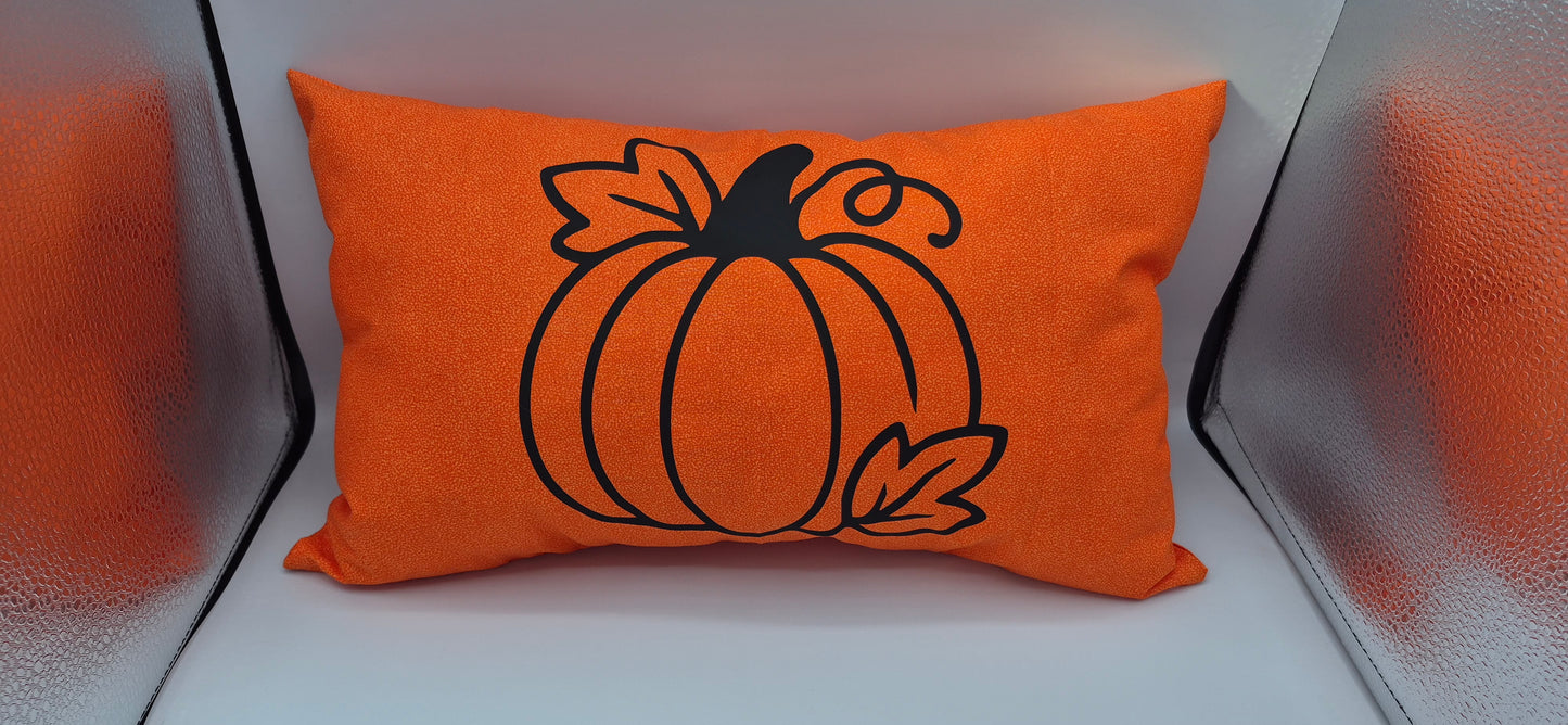 Small Décor Orange Pillow with Black Pumpkin Vinyl Design
