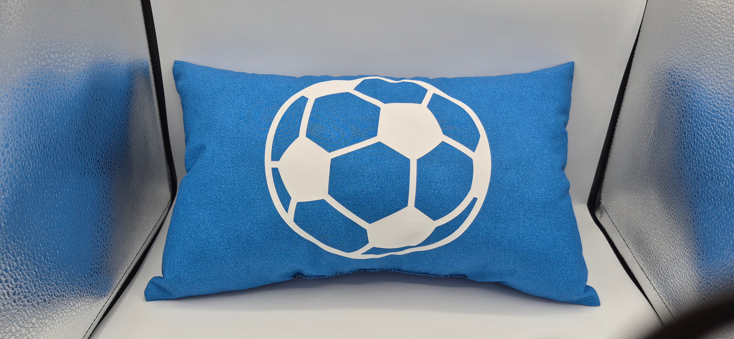 Small Décor Blue Pillow with Soccer Ball Vinyl Design