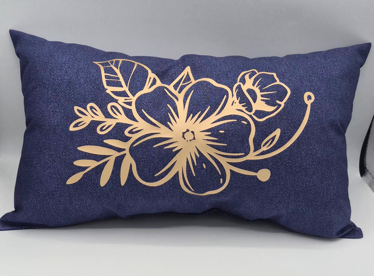 Small Decor Navy Blue Pillow with Floral Vinyl Design