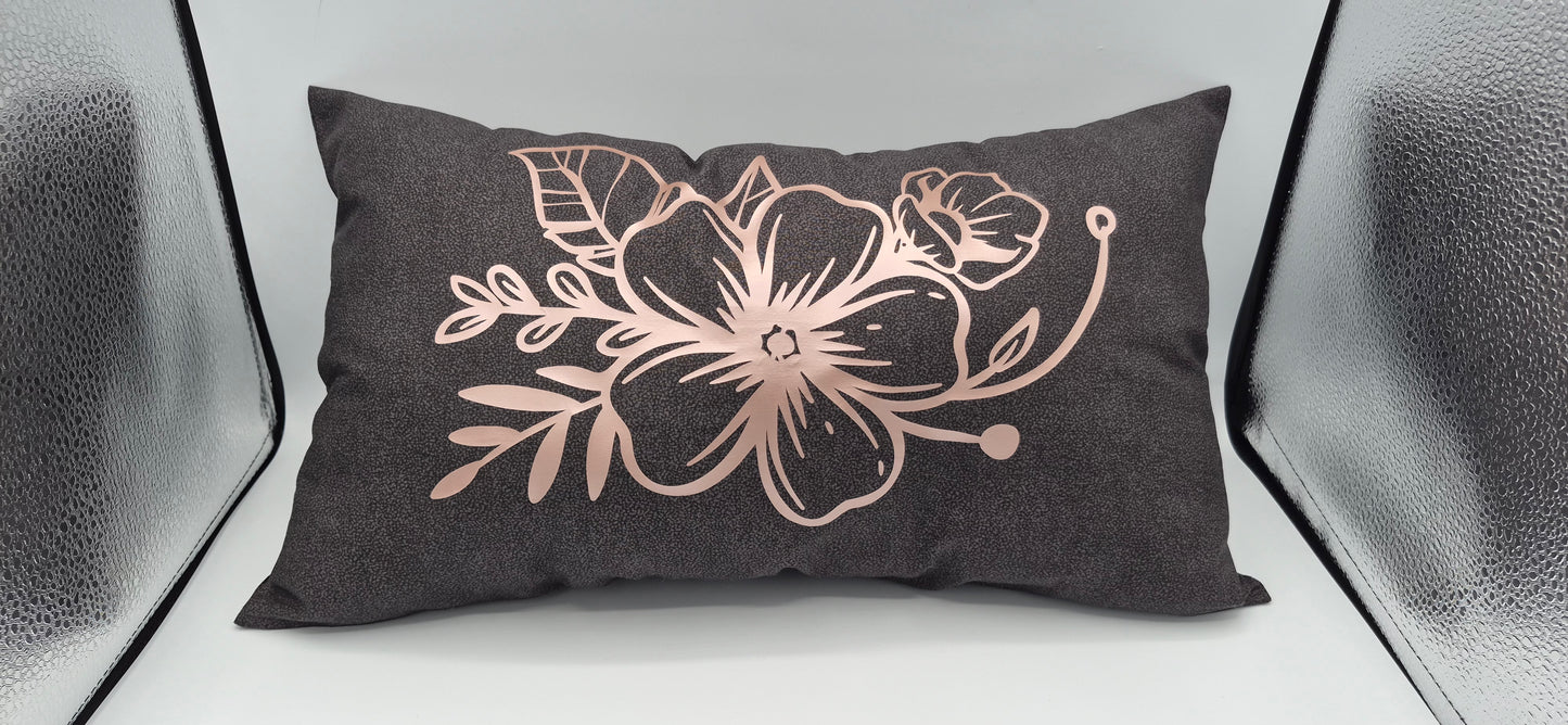 Small Décor Black Pillow with Floral Vinyl Design